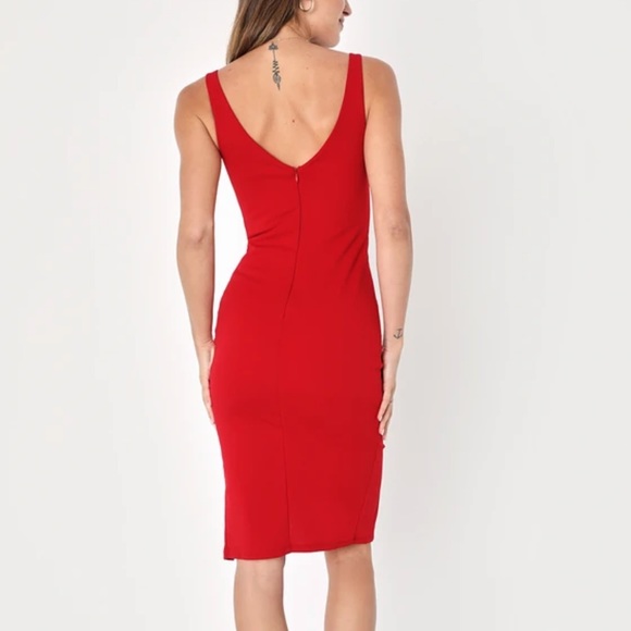 NWT - Lulu’s | Red Bodycon Midi Dress | Size Medium - Picture 3 of 7